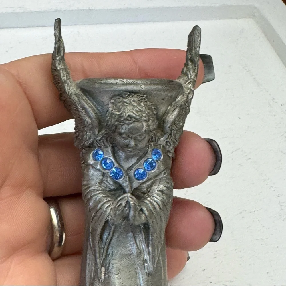 Comstock Pewter Angel Wing Candle Holder or Sphere Stand Figurine 1992 Vintage